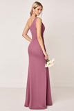 Vintage Mauve One Shoulder Sheath Ruched Long Bridesmaid Dress