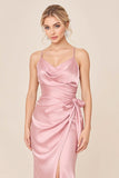 Blush Pink Mermaid Spaghetti Straps Long Bridesmaid Dress