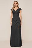 Cowl Neck Candy Pink A Line Long Bridesmaid Dress with Slit