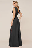 Cowl Neck Candy Pink A Line Long Bridesmaid Dress with Slit