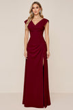 Cowl Neck Candy Pink A Line Long Bridesmaid Dress with Slit