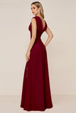 Cowl Neck Candy Pink A Line Long Bridesmaid Dress with Slit