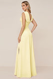 Cowl Neck Candy Pink A Line Long Bridesmaid Dress with Slit