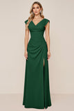Cowl Neck Candy Pink A Line Long Bridesmaid Dress with Slit