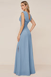 Cowl Neck Candy Pink A Line Long Bridesmaid Dress with Slit