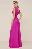 Cowl Neck Candy Pink A Line Long Bridesmaid Dress with Slit