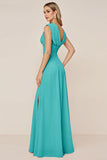 Cowl Neck Candy Pink A Line Long Bridesmaid Dress with Slit