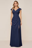 Cowl Neck Candy Pink A Line Long Bridesmaid Dress with Slit