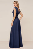 Cowl Neck Candy Pink A Line Long Bridesmaid Dress with Slit