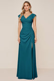 Cowl Neck Candy Pink A Line Long Bridesmaid Dress with Slit