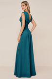 Cowl Neck Candy Pink A Line Long Bridesmaid Dress with Slit