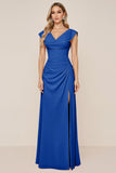 Cowl Neck Candy Pink A Line Long Bridesmaid Dress with Slit