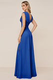 Cowl Neck Candy Pink A Line Long Bridesmaid Dress with Slit