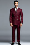 Burgundy Double Breasted Notched Lapel Men's Prom Suits