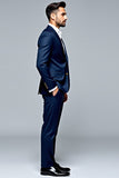 Dark Blue 2-pieces Single Breasted Lapel Slim-fit Men's Suit