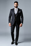 Black Notched Lapel 3 Pieces Men's Prom Suits