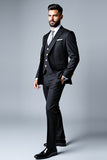 Black Notched Lapel 3 Pieces Men's Prom Suits