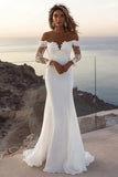 Ivory Off the Shoulder Mermaid Wedding Dress with Lace