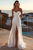 A Line lvory Strapless Long Wedding Dress with Slit