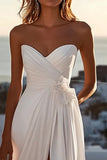 A Line lvory Strapless Long Wedding Dress with Slit
