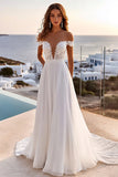 Ivory A Line Off The Shoulder Ruched Long Wedding Dress