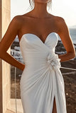 Ivory Strapless Sheath Ruched Long Wedding Dress with Slit