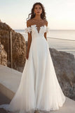 Off the Shoulder Ivory Long Wedding Dress with Appliques