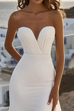 Ivory Strapless Mermaid Ruched Long Wedding Dress with Slit