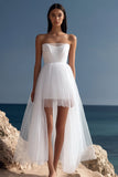 White A Line Strapless Tulle Mini Dress