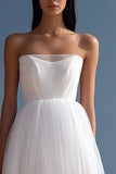 White A Line Strapless Tulle Mini Dress