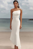 One Shoulder White Asymmetrical Wedding Guest Dress