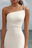 One Shoulder White Asymmetrical Wedding Guest Dress