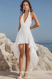 White Asymmetrical V-Neck Mini Dress