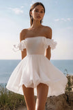 Glitter White Off The Shoulder A Line Graduation Dress