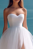 White A Line Sweetheart Formal Dress With Slit