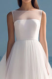White A Line Boat Neck Tulle Party Dress
