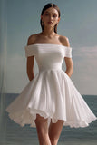 Off The Shoulder A Line Chiffon White Graduation Dress