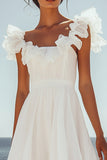 White Ruffled A Line Chiffon Graduation Dress