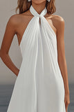 Simple White Halter A Line Chiffon Wedding Guest Dress