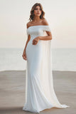 Stylish Off The Shoulder White Sheath Chiffon Formal Dress