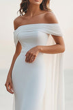 Stylish Off The Shoulder White Sheath Chiffon Formal Dress