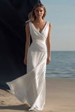 Simple White V-Neck Sheath Wedding Guest Dress