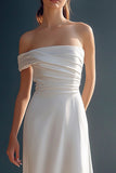 One Shoulder Satin A Line White Graduation Dress
