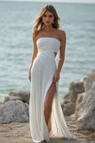 White Ruched Cut Out Wedding Guest Dress With Slit
