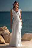 Stylish White V-Neck Chiffon Ruched Wedding Guest Dress