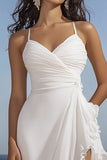 White Ruched Ruffle Asymmetrical Party Dress