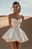 Chic White Beaded A Line Strapless Mini Dress