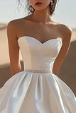 Chic White Beaded A Line Strapless Mini Dress