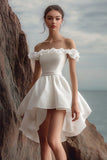 Off The Shoulder Asymmetrical A Line White Graduation Dress