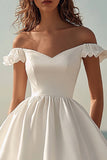 Off The Shoulder White Satin A Line Graduation Dress